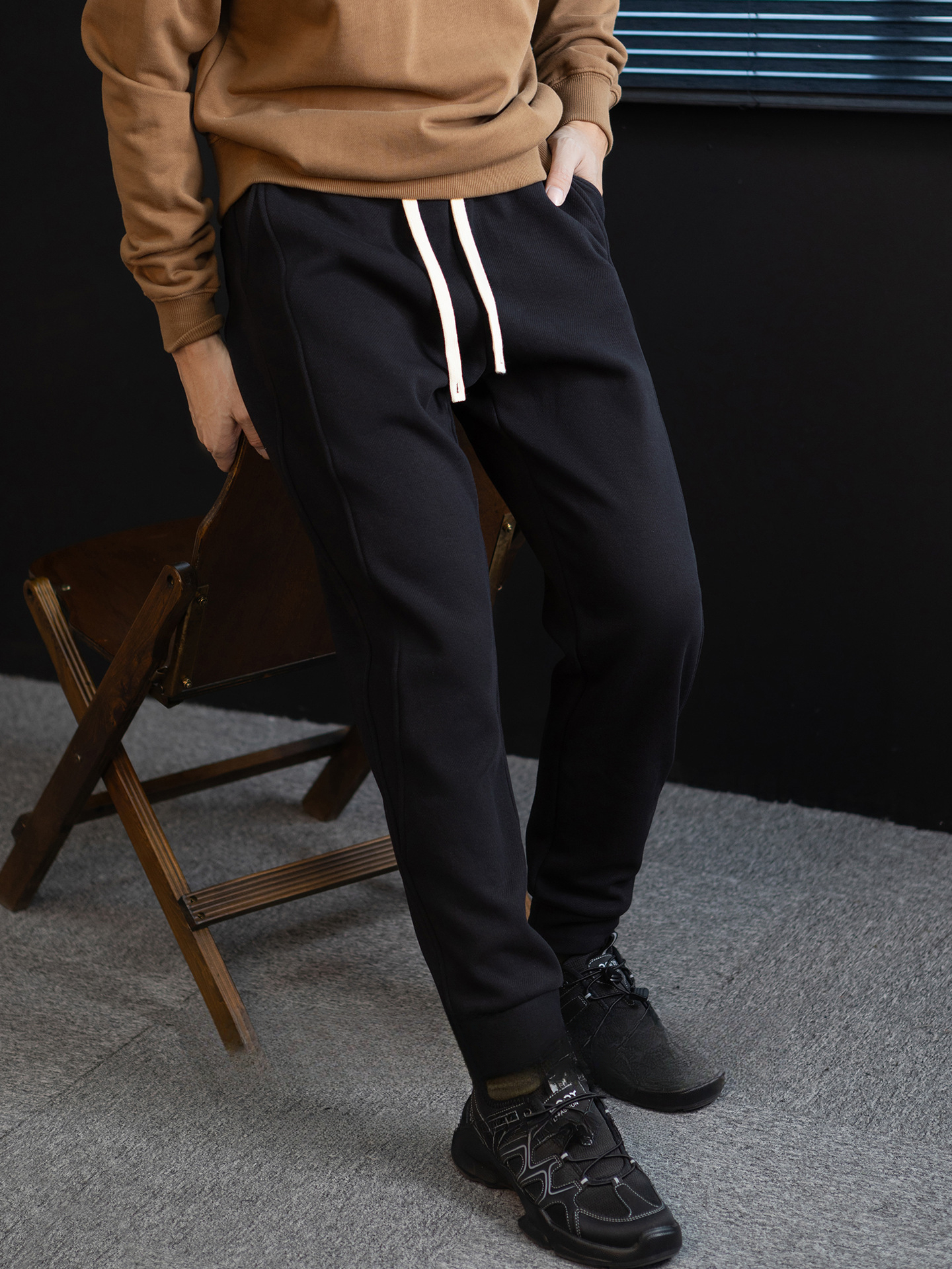 400G高克重斜紋棉加絨休閒長褲男士冬季高端防寒保暖運動抽繩衛褲