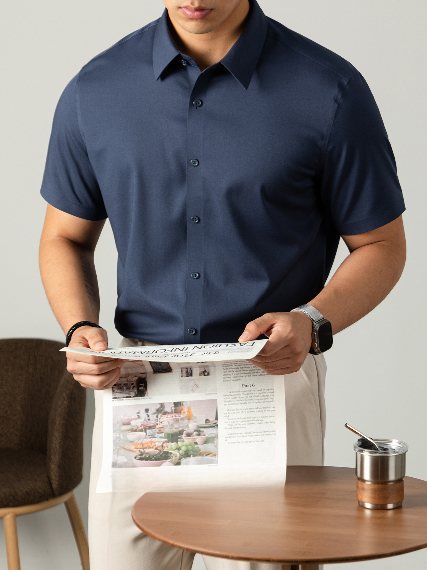 蘭精莫代爾涼感短袖襯衫男夏季免燙抗皺純色高端無痕商務襯衣