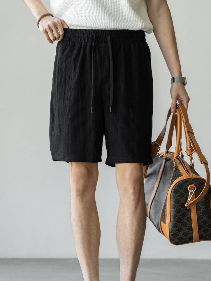 肌理感彈力腰透氣仿麻短褲男2025夏季戶外寬鬆舒適新款休閒運動短裤