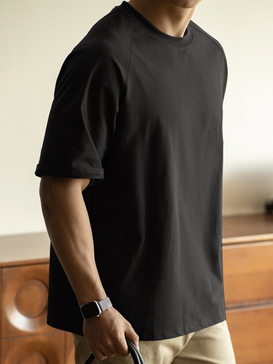 美式300G重磅7A抑菌防曬插肩袖廓形寬鬆T恤男士2025春夏運動短袖