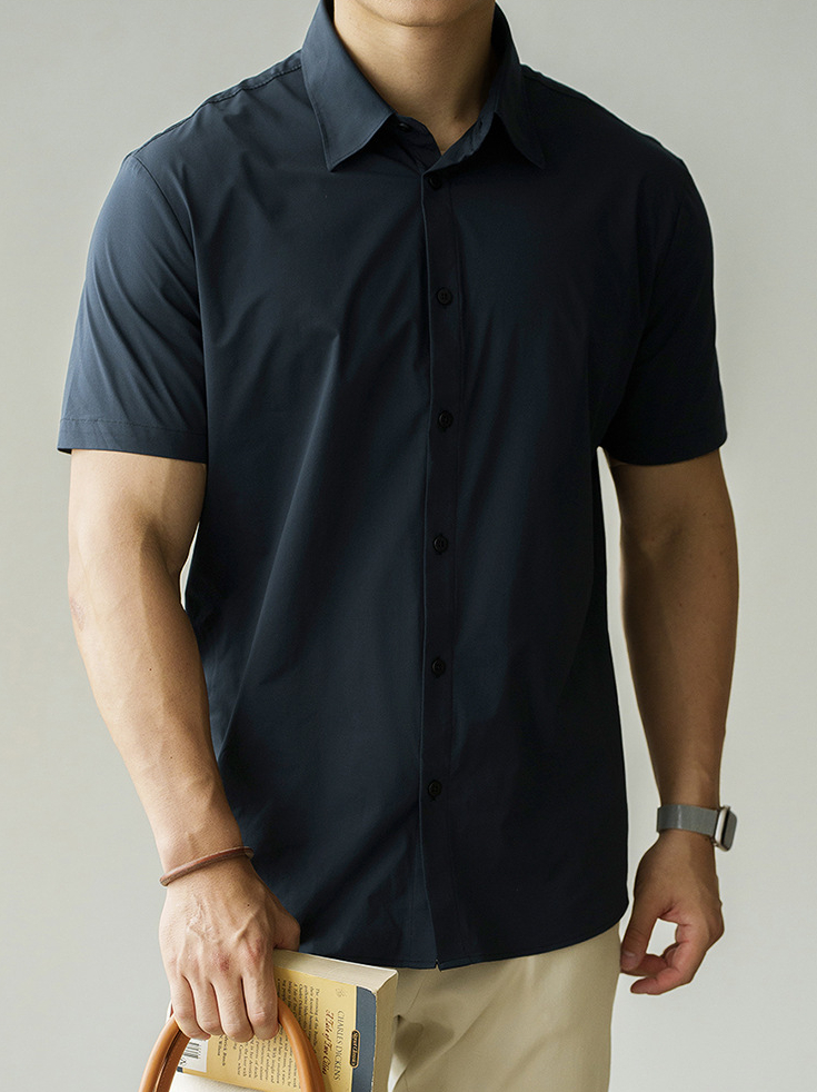 美式速乾涼感翻領短袖襯衫男款2025夏季簡約吸濕排汗休閒新款襯衣