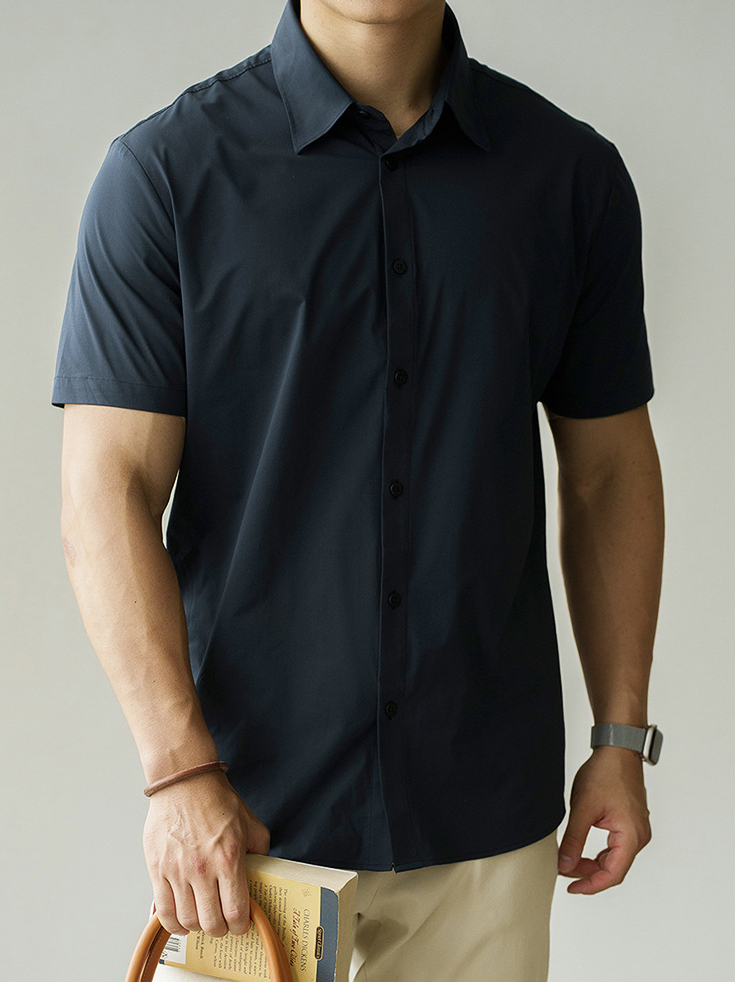 美式速乾涼感翻領短袖襯衫男款2025夏季簡約吸濕排汗休閒新款襯衣