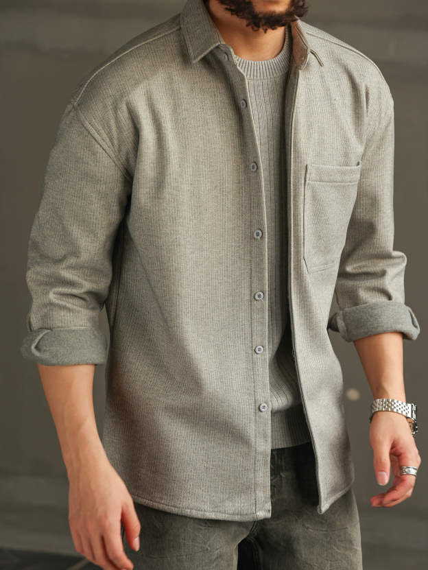 【紳士型格】輕熟商務休閒加厚襯衫男款毛呢質感長袖襯衣