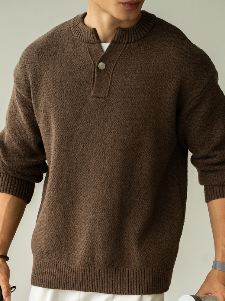 老錢風7針芝麻底提花小V領針織衫男士2025秋冬新款休閒長袖T恤男