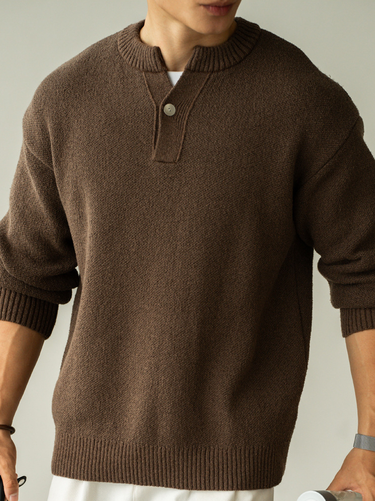 老錢風7針芝麻底提花小V領針織衫男士2025秋冬新款休閒長袖T恤男