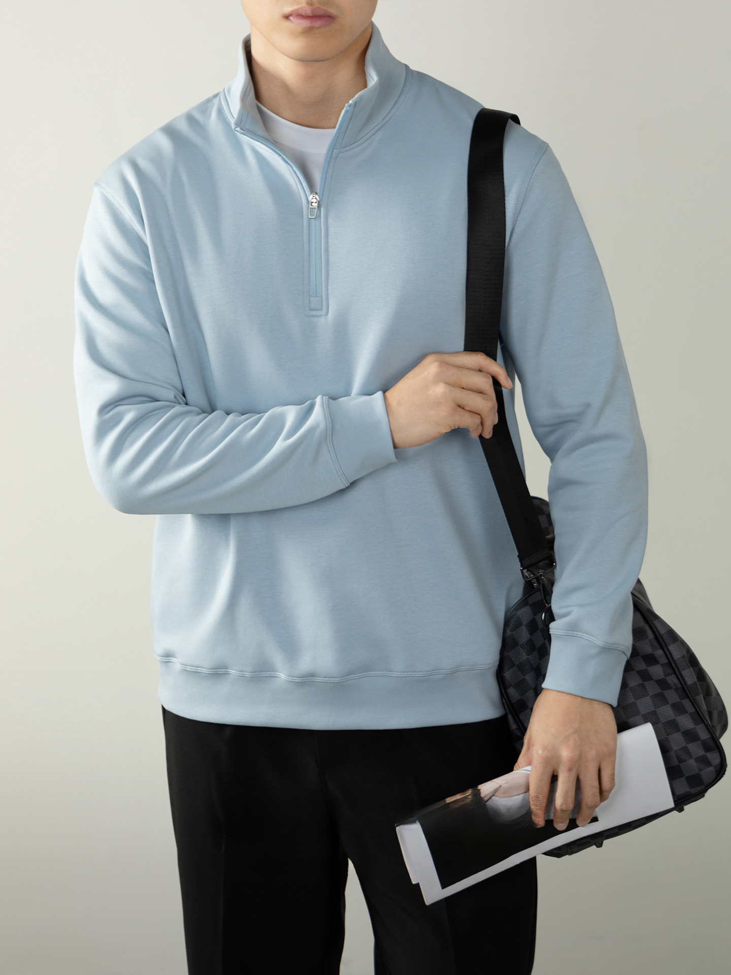 高級柔感| 鎖溫賽紡抓絨拉鍊男士衛衣長袖秋冬保暖通勤立領上衣