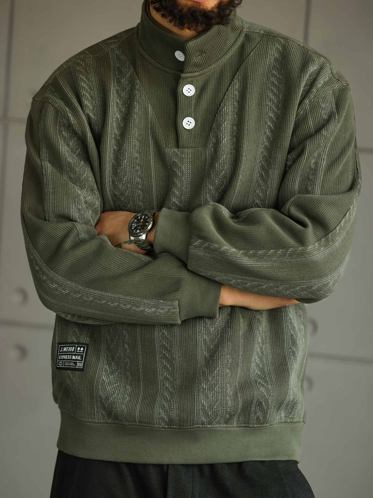 【南法時光】設計感半排扣立領POLO衫男寬鬆休閒套頭衛衣