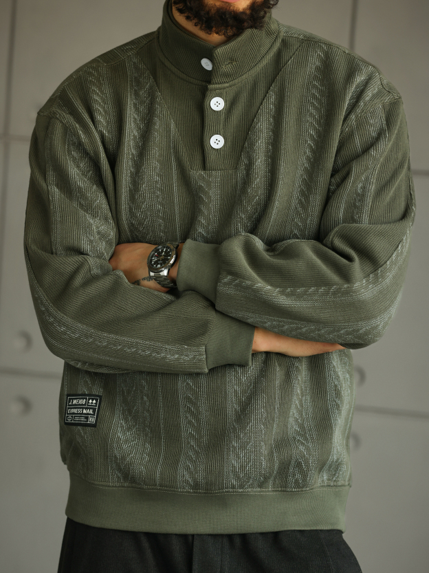 【南法時光】設計感半排扣立領POLO衫男寬鬆休閒套頭衛衣