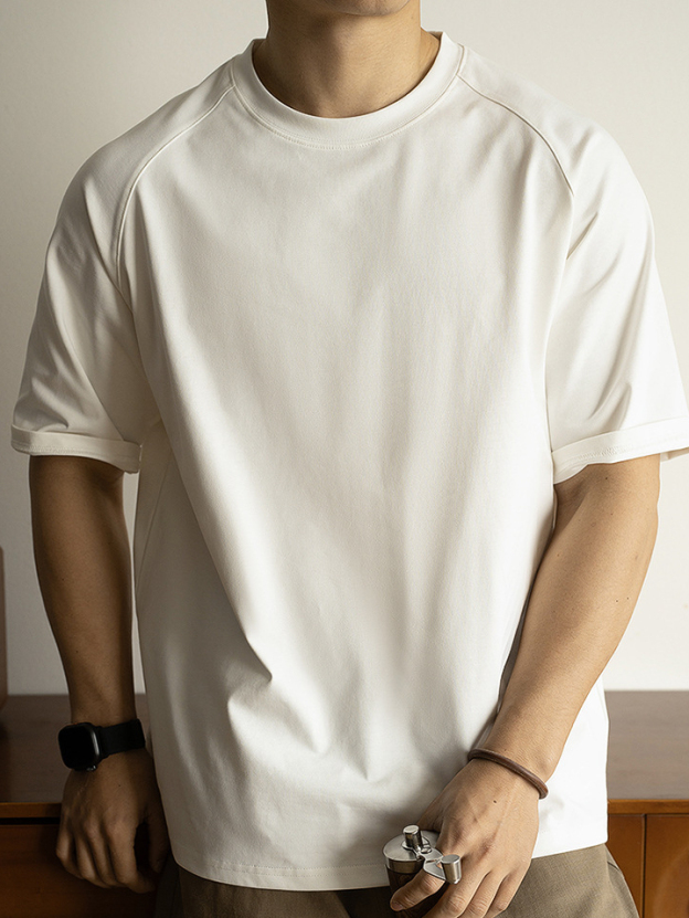 美式300G重磅7A抑菌防曬插肩袖廓形寬鬆T恤男士2025春夏運動短袖