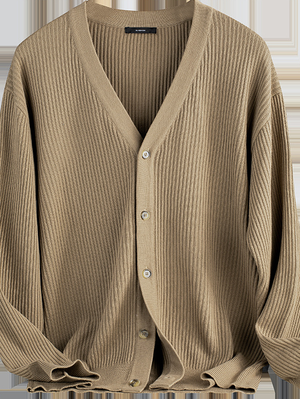 【都市輕熟風】12針織法豎紋針織衫男士秋冬保暖親膚厚款毛衣開衫