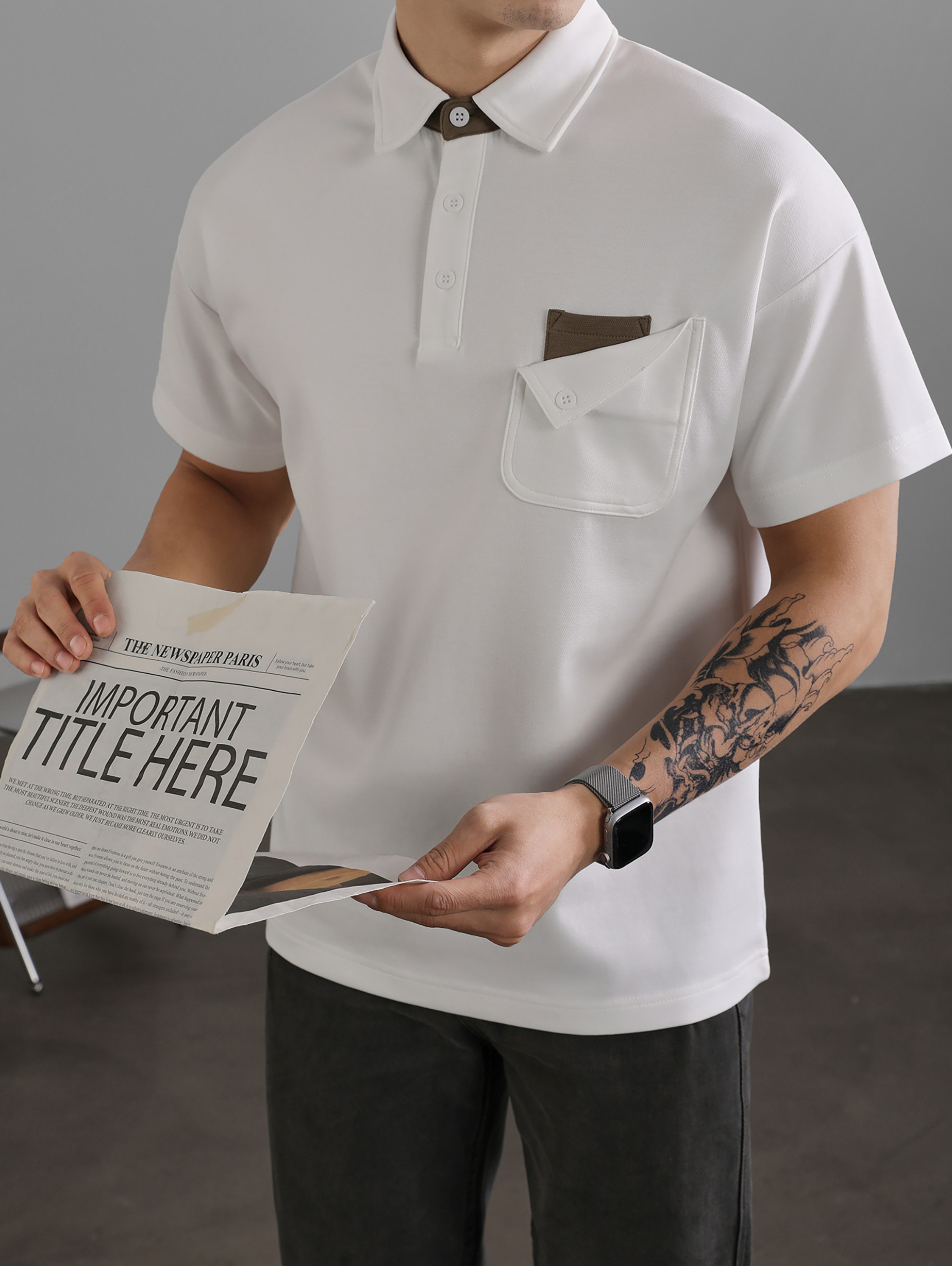 復古風休閒短袖保羅POLO衫男士復古水洗T恤夏日通勤有領上衣