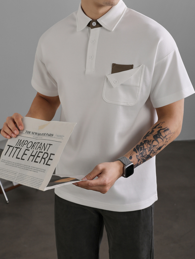 復古風休閒短袖保羅POLO衫男士復古水洗T恤夏日通勤有領上衣