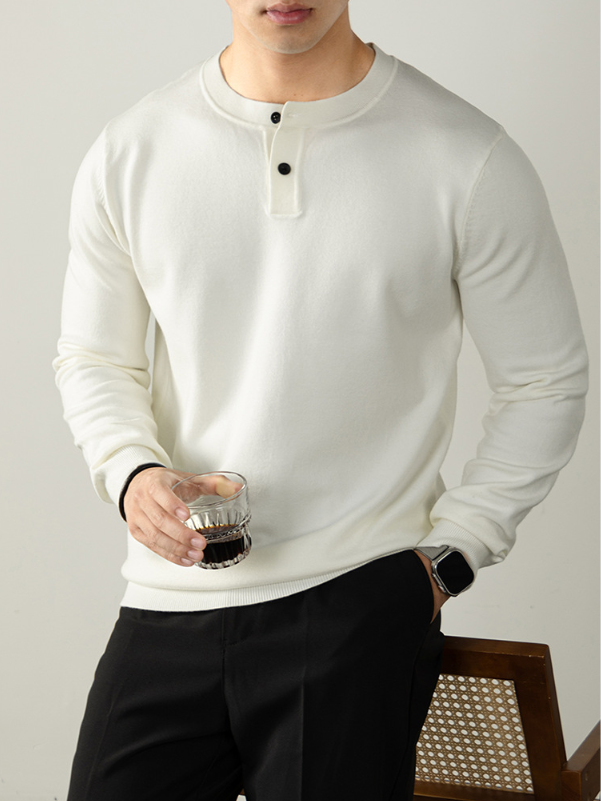 【綿羊毛X親膚莫代爾】奢紡美式亨利領毛衣男高端秋冬保暖針織衫
