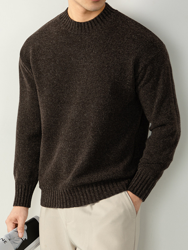 高級感加厚暖柔毛衣男款秋冬純色半高領慵懶風百搭針織衫