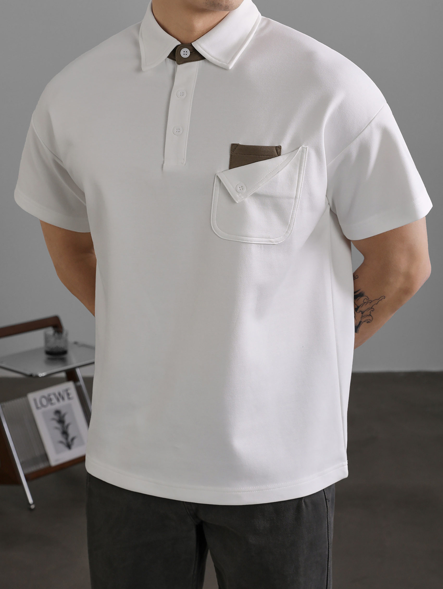 復古風休閒短袖保羅POLO衫男士復古水洗T恤夏日通勤有領上衣