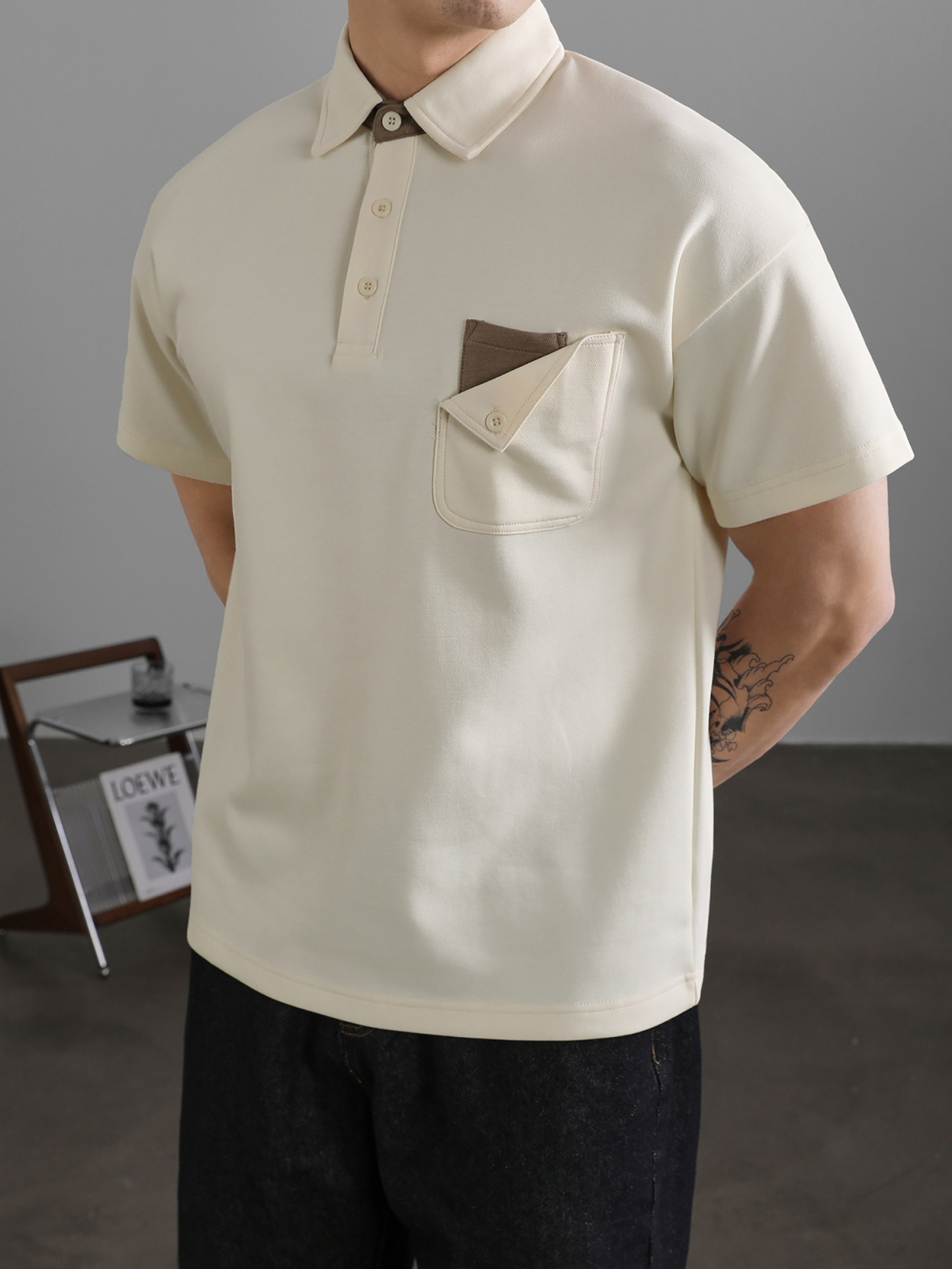 復古風休閒短袖保羅POLO衫男士復古水洗T恤夏日通勤有領上衣