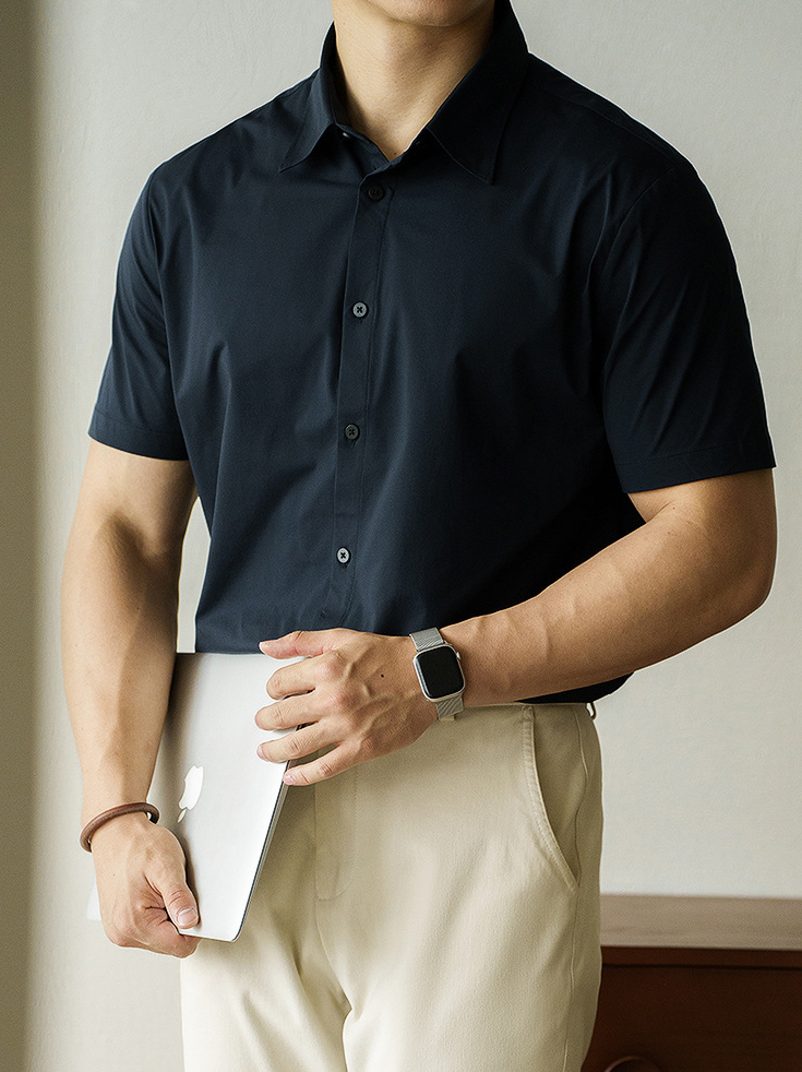 美式速乾涼感翻領短袖襯衫男款2025夏季簡約吸濕排汗休閒新款襯衣