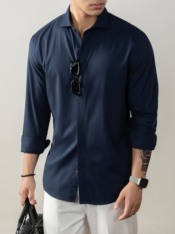 【羊毛X莫代爾】定義級舒適奢紡襯衫男士隱藏式暗釦高端商務免燙