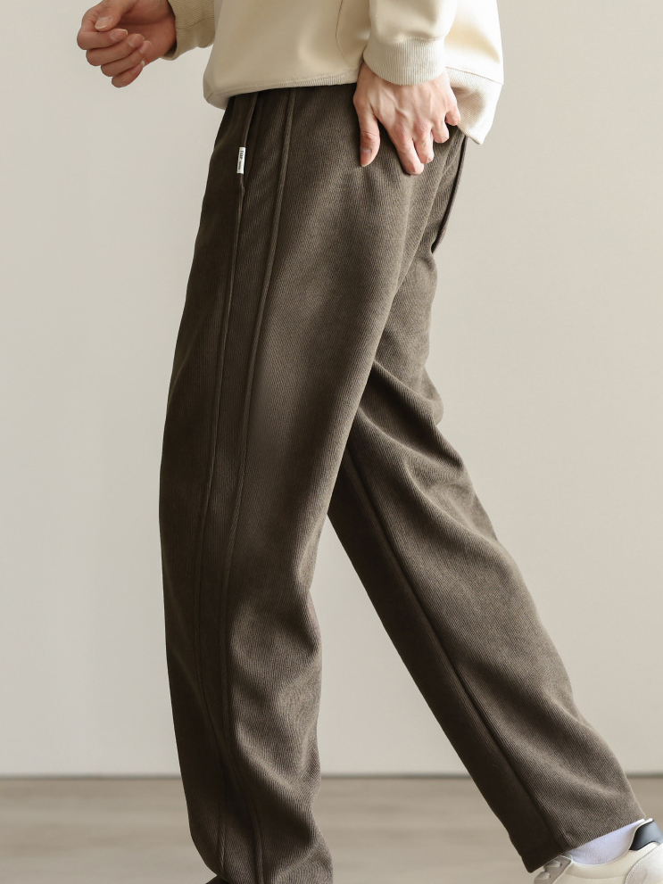 美式重磅直筒寬鬆衛褲男士運動褲長褲保暖加絨休閒針織褲