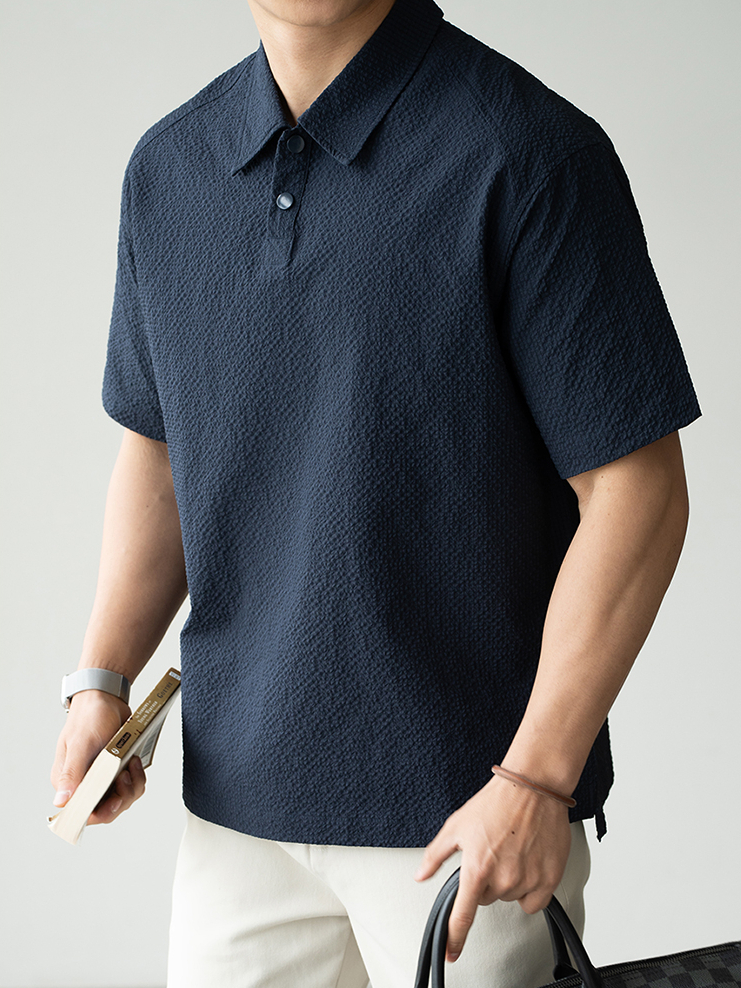 美式速幹簡約泡泡紗短袖Polo衫男士2025春夏休閒翻領Polo衫
