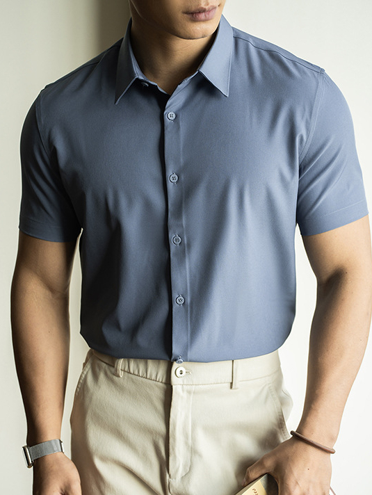 無痕垂感短袖襯衫男士2025春夏新款襯衣