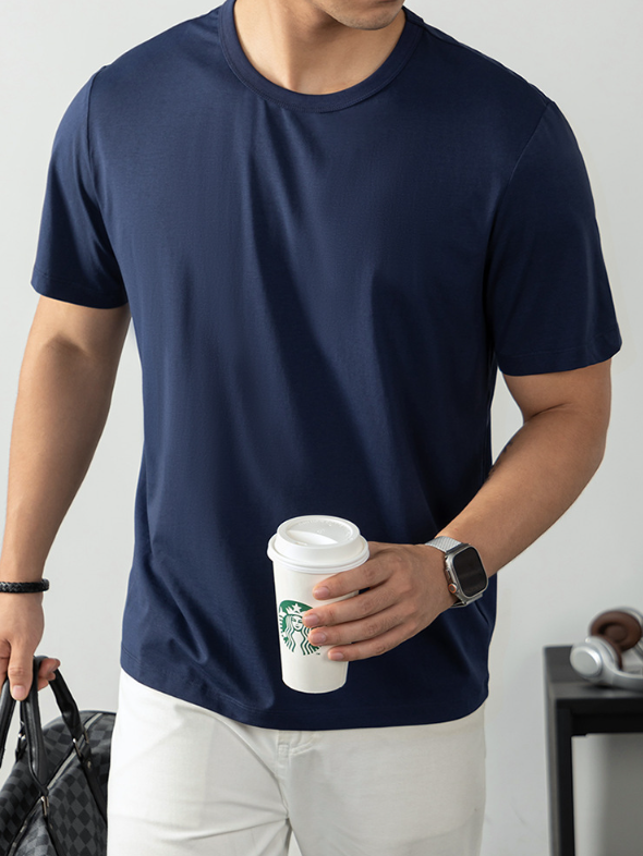 60S冰絲莫代爾棉短袖T恤男2025夏季薄款涼感寬鬆透氣速乾絲光棉