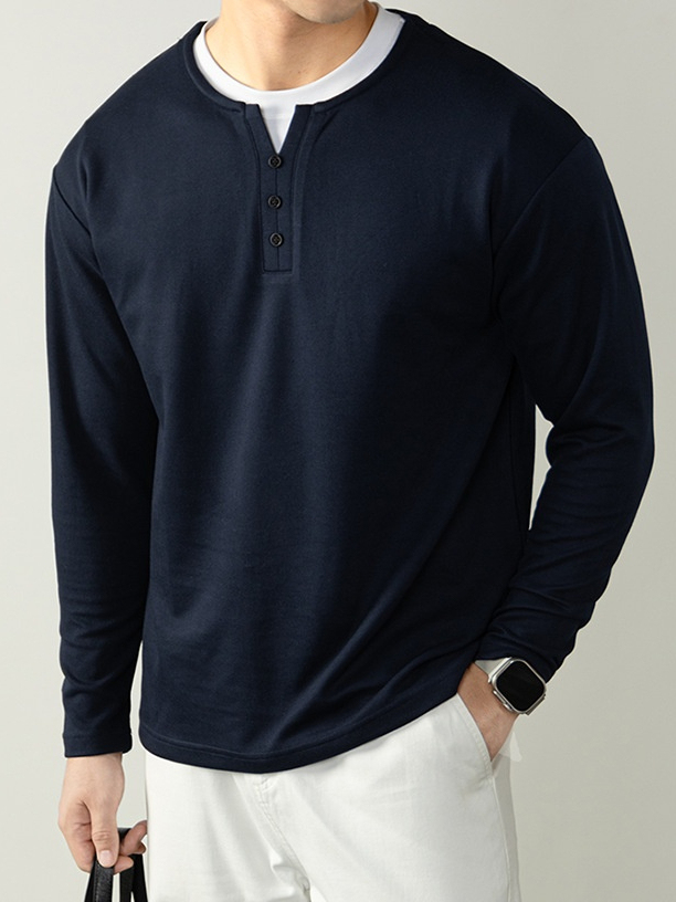 意式老錢風| 加絨加厚保暖內裏亨利領長袖T恤男裝秋冬舒適打底衫