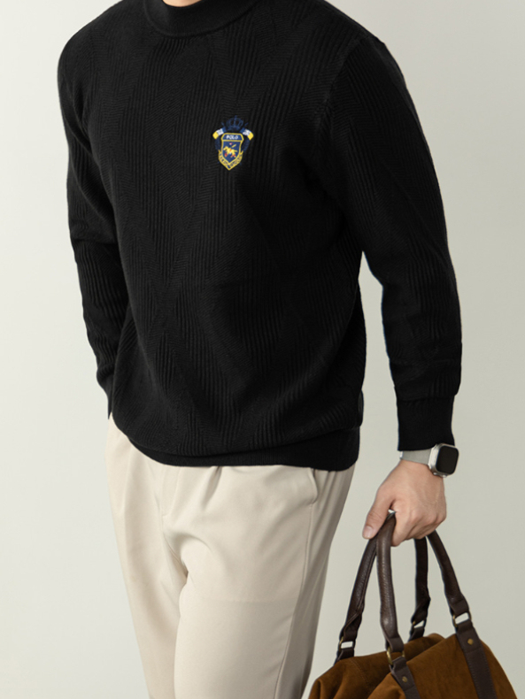 【羊毛來賽爾】高端毛衣男士徽章刺繡提花厚款保暖針織衫秋冬商務
