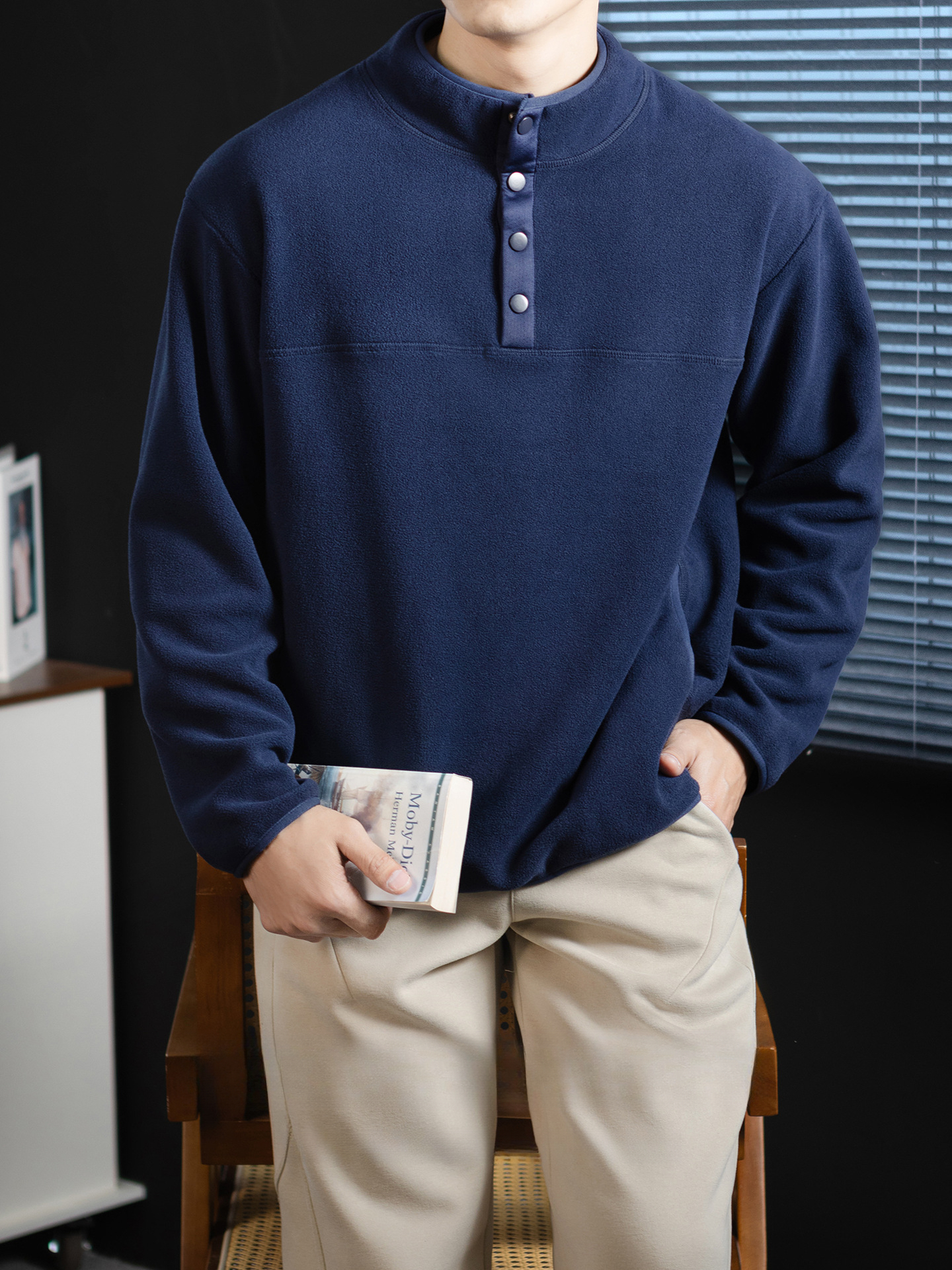 300G重磅搖粒絨半開襟亨利領衛衣男士高級感冬季保暖加絨加厚上衣