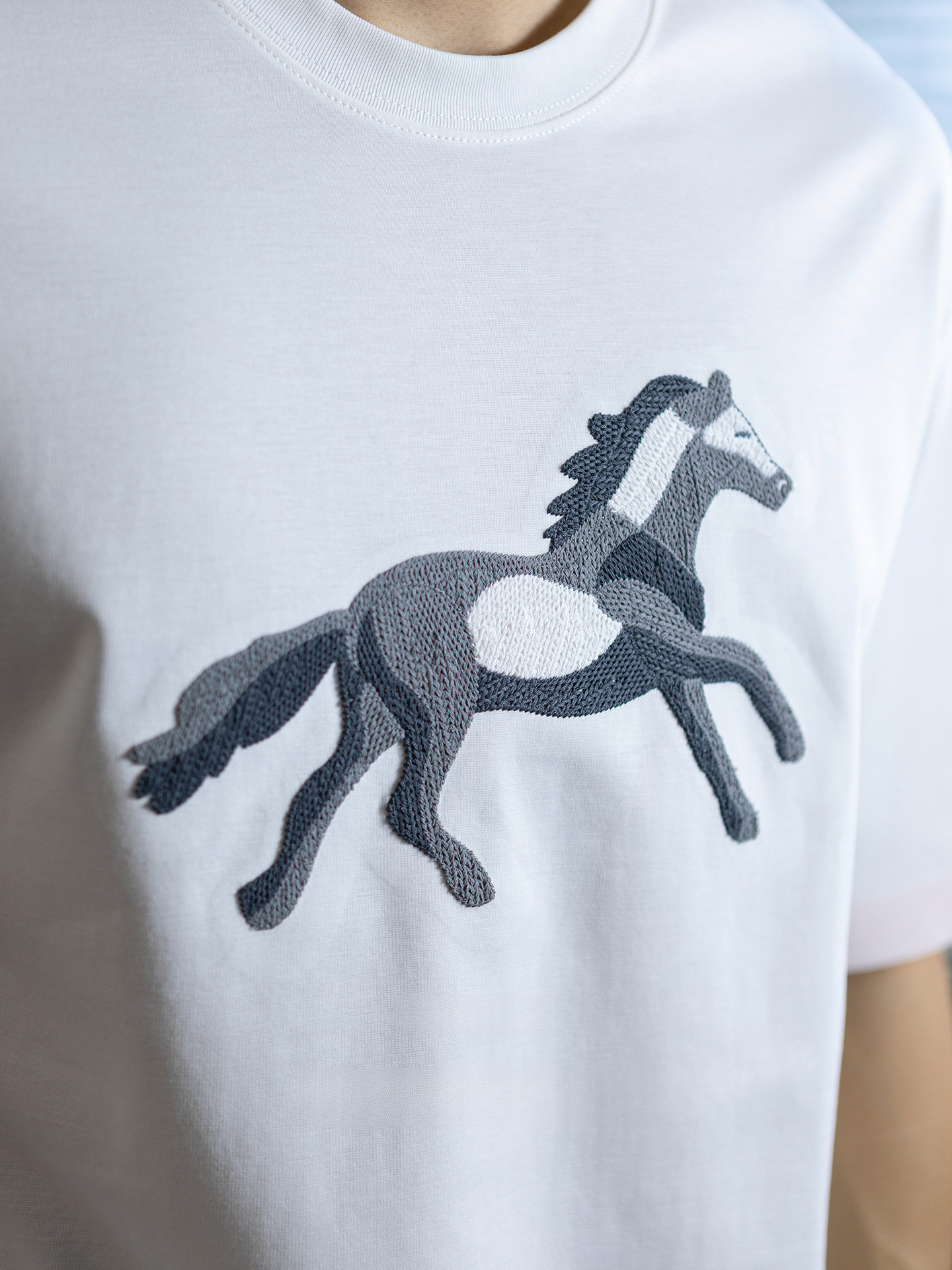 【奔馬貼布繡】冰絲親膚棉撞色短袖T恤男士時尚涼感舒適夏季半袖