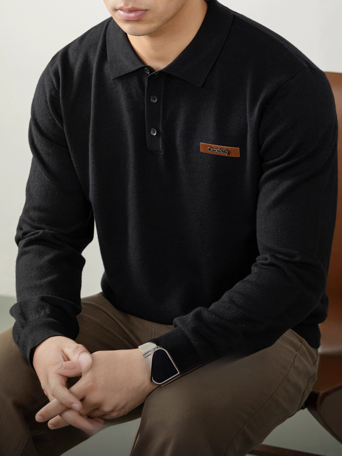 老錢風綿羊毛男士打底針織衫秋冬保暖翻領毛衣Polo衫