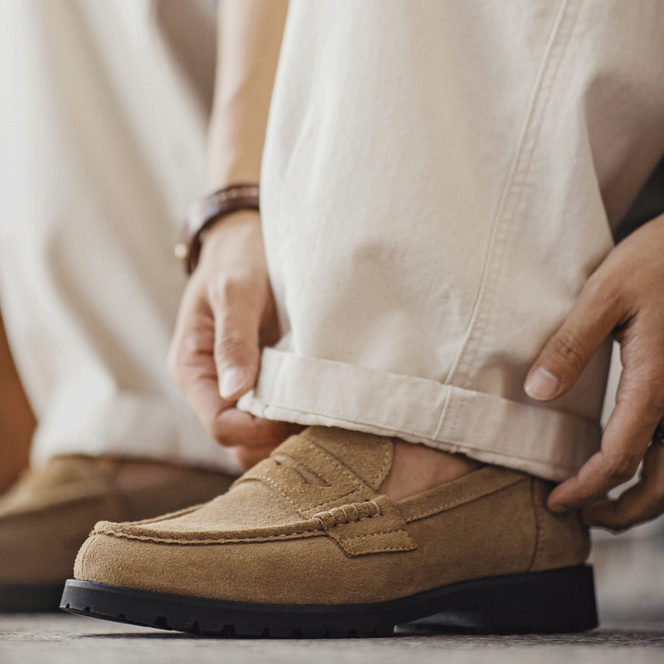 便士樂福鞋老錢風男士2025新款高級感一脚蹬真皮休閒翻毛皮鞋