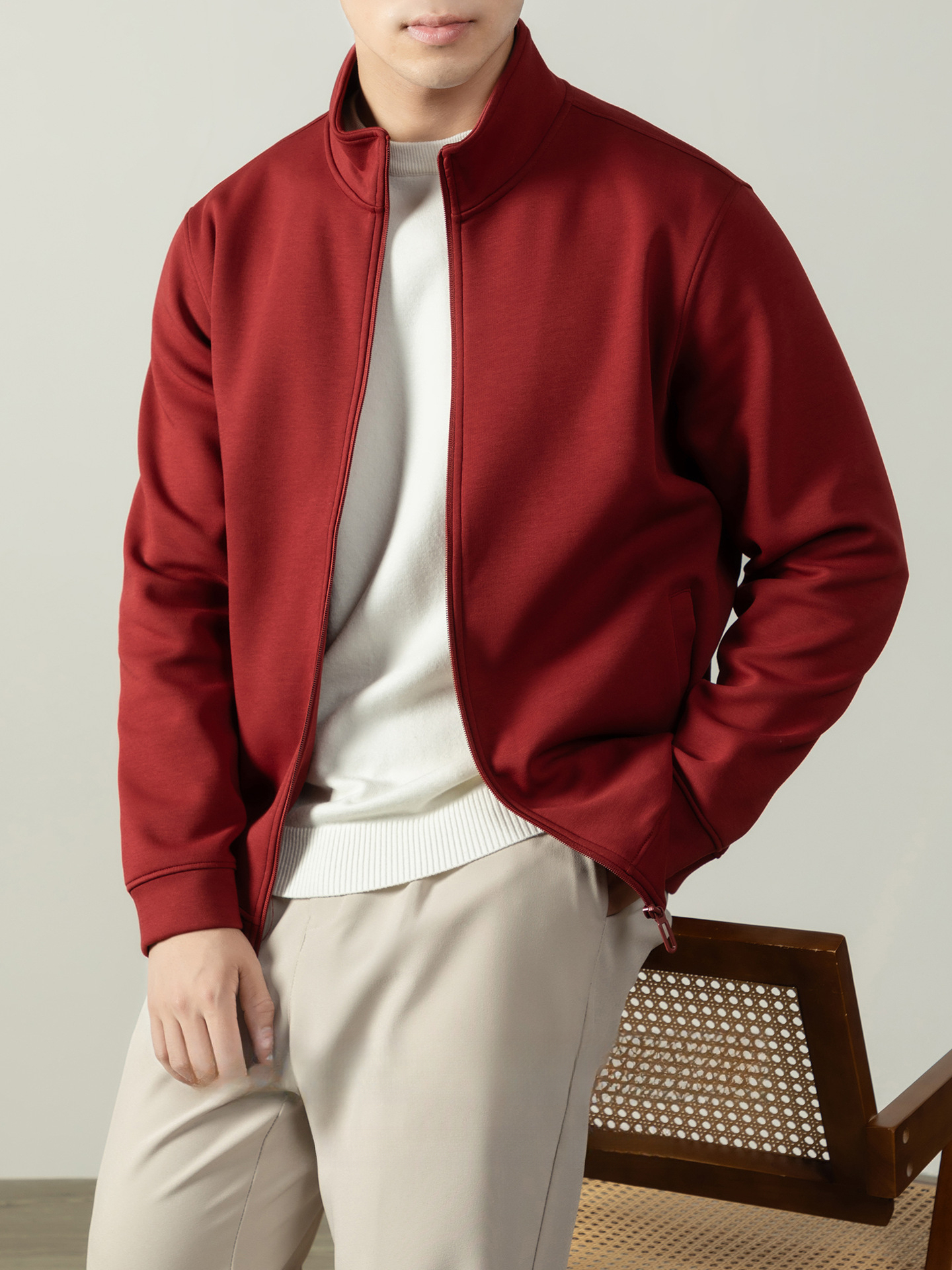 【400G重磅棉感】輕熟風厚款拉鍊外套男士商務純色秋冬立領夾克衫