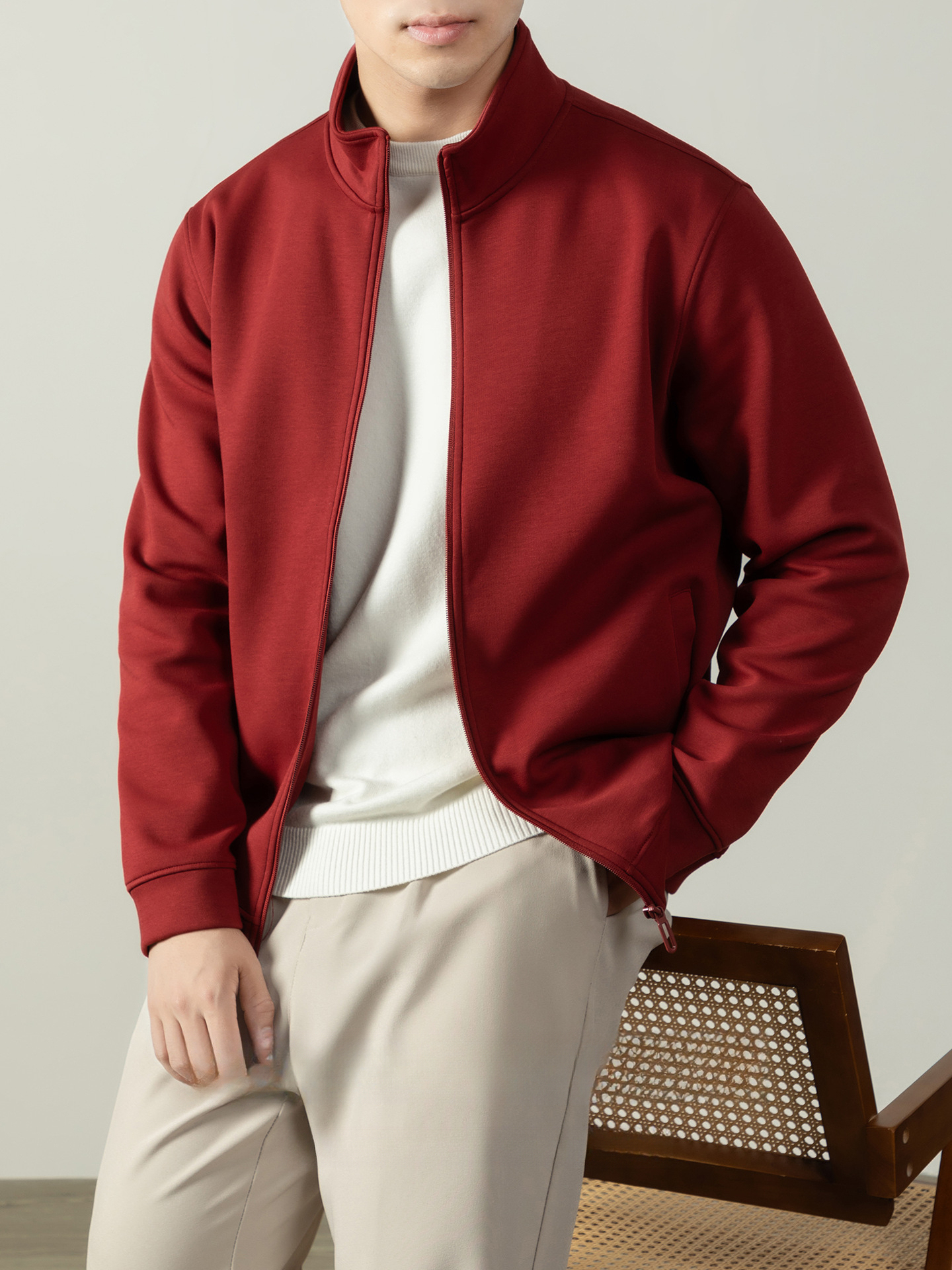 【400G重磅棉感】輕熟風厚款拉鍊外套男士商務純色秋冬立領夾克衫