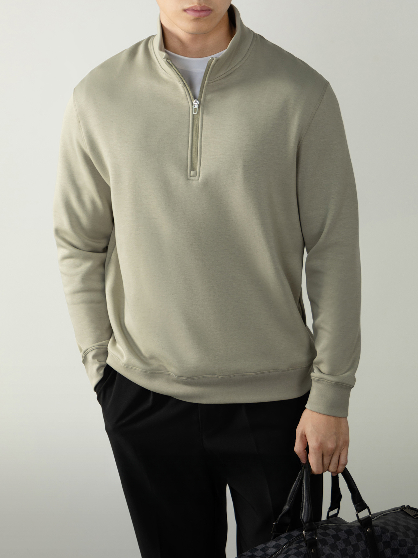 高級柔感| 鎖溫賽紡抓絨拉鍊男士衛衣長袖秋冬保暖通勤立領上衣