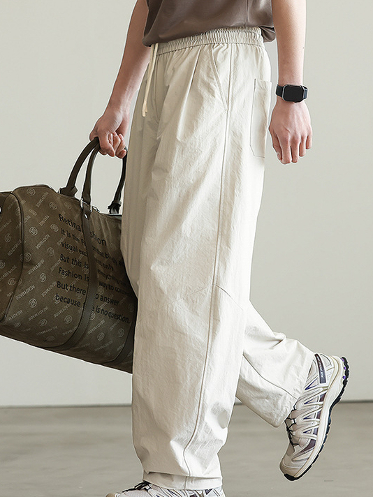 抗皺微錐顯瘦鬆緊腰休閒褲男士2025夏季立體廓形通勤休閒新款長褲