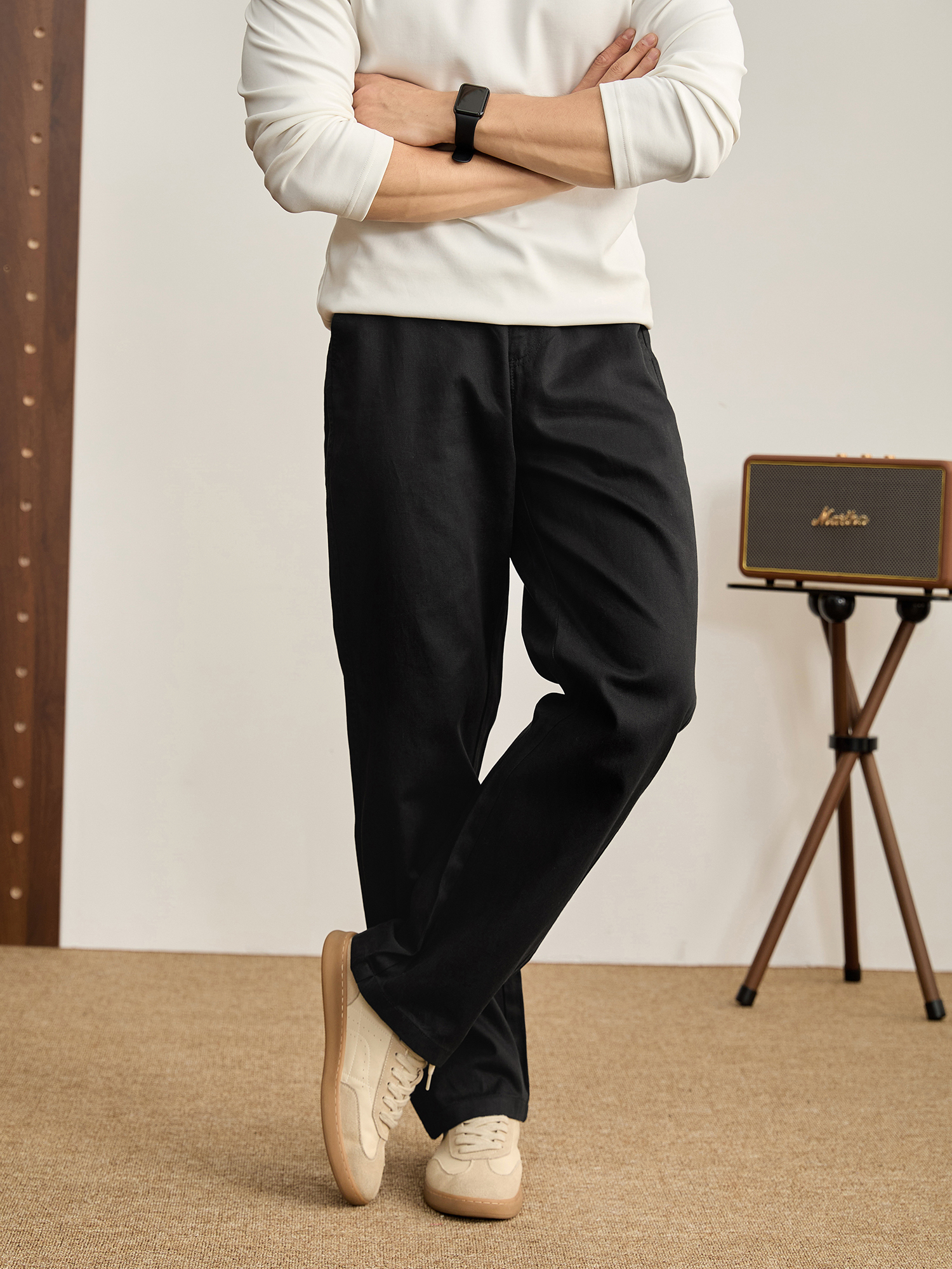 奢華紳士直筒男士半鬆緊腰休閒褲萊賽爾天絲棉混紡垂感長褲