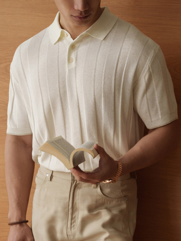 【旅行家系列】亞麻萊賽爾混紡鏤空針織polo衫男2026春季短袖T恤