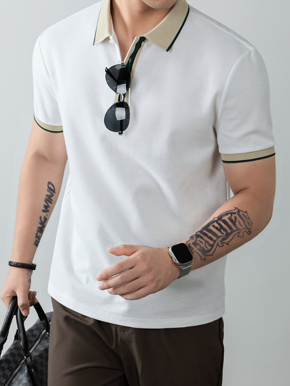 絲韻LuxePique珠地輕奢POLO衫短袖男夏季高端撞色翻領T恤商務休閒