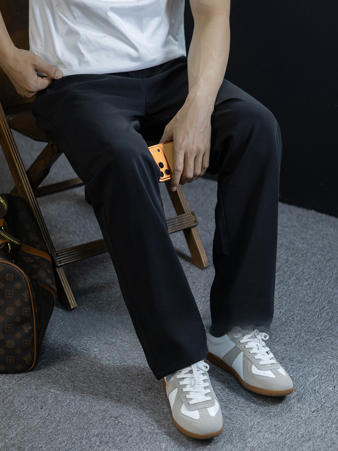 豎紋肌理感褶位男士休閒褲高彈針織直筒褲抗皺通勤西褲舒適零束縛