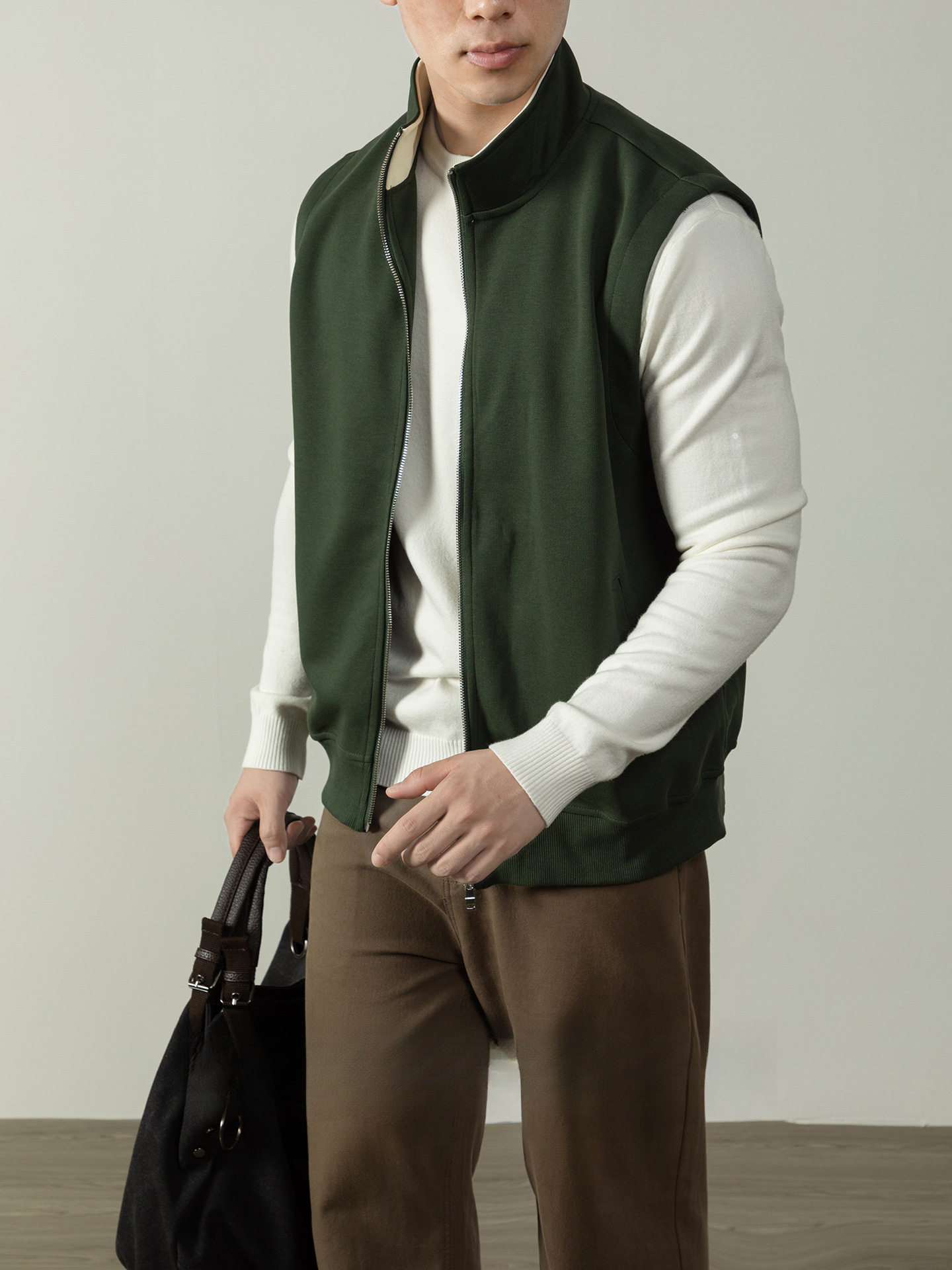 【淺奢老錢風】美式重磅360G棉感馬甲拉鍊外套無袖夾克運動坎肩男