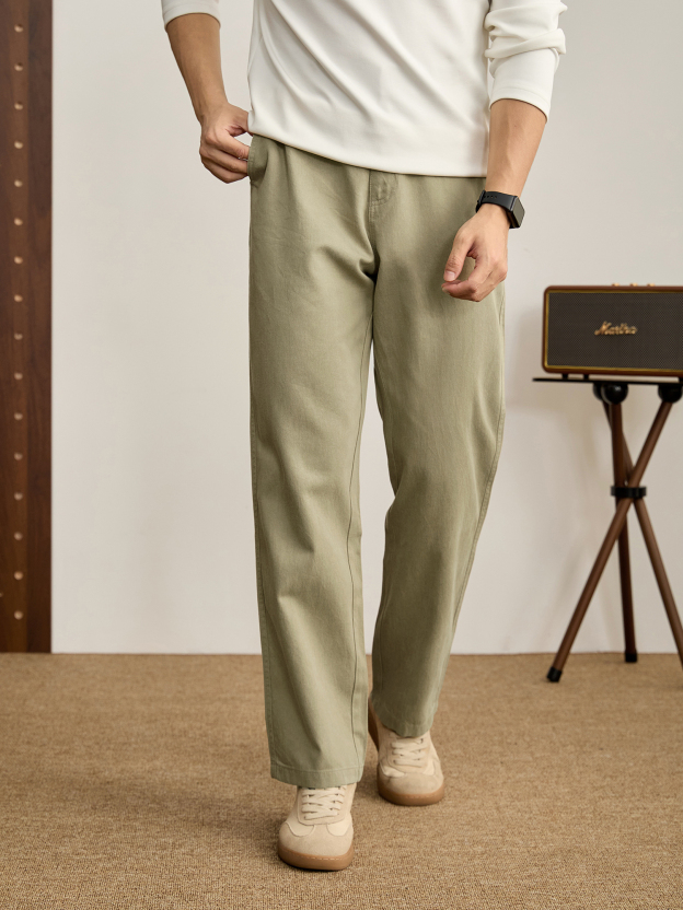 奢華紳士直筒男士半鬆緊腰休閒褲萊賽爾天絲棉混紡垂感長褲