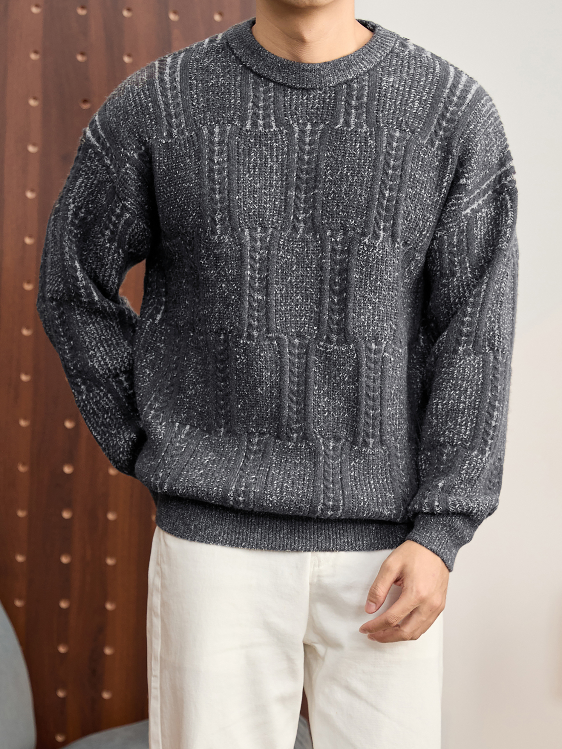 儒雅老錢麥穗紋肌理感毛衣男秋冬混色提花高克重690g針織衫