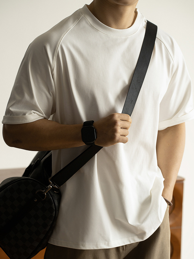 美式300G重磅7A抑菌防曬插肩袖廓形寬鬆T恤男士2025春夏運動短袖