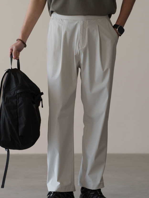 格雷系鬆緊腰雙褶耐磨休閒褲男春季易打理新款寬鬆直筒闊腿褲