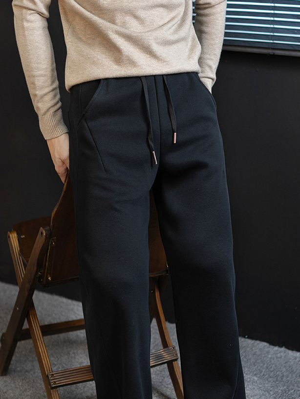 【暖御鬆弛感】高檔羊毛蠶絲加厚短絨彎刀褲男通勤保暖休閒長褲子