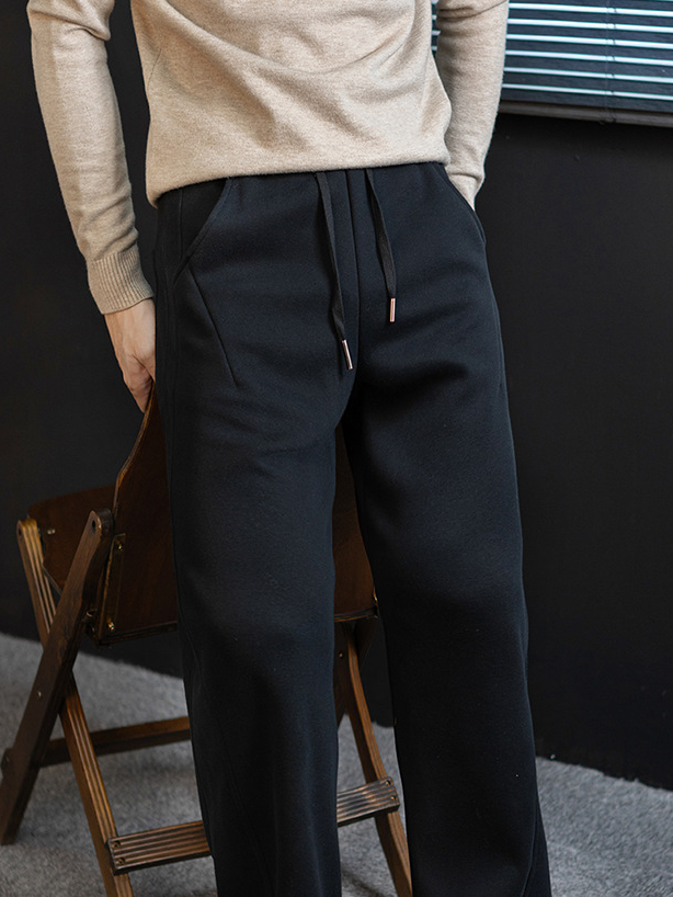 【暖御鬆弛感】高檔羊毛蠶絲加厚短絨彎刀褲男通勤保暖休閒長褲子