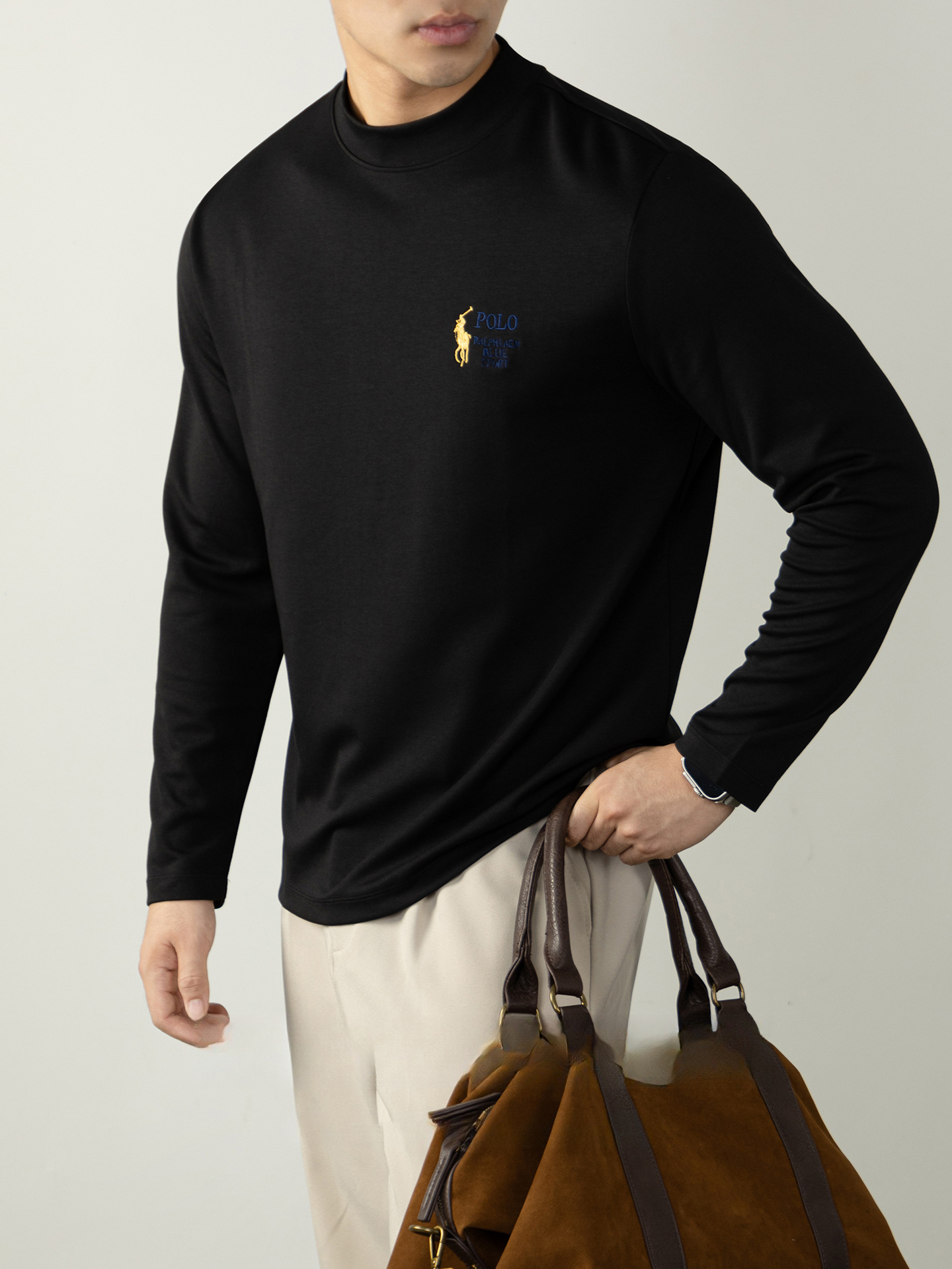 都市奢華 | 260G莫代爾雲感棉長袖T恤男高級刺繡秋冬半高領打底衫