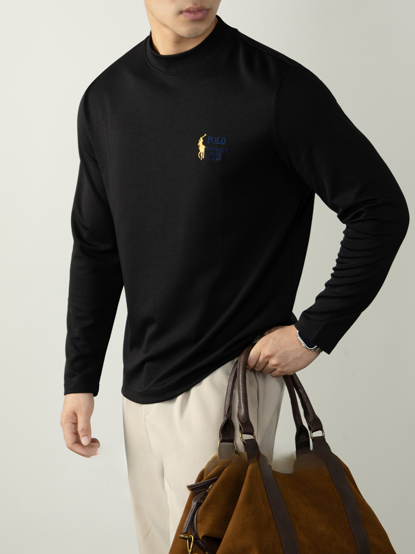 都市奢華 | 260G莫代爾雲感棉長袖T恤男高級刺繡秋冬半高領打底衫