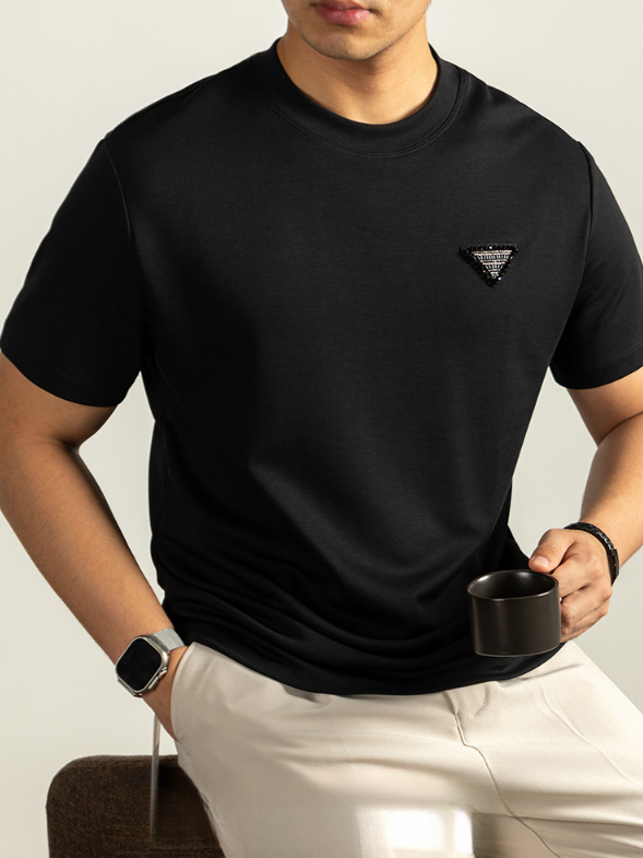 【輕奢燙鑽】竹纖維短袖t恤男2025夏季新款純白色半袖寬鬆5A抗菌T